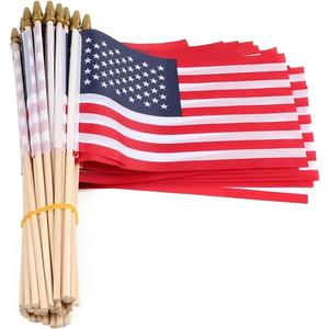 60 Pack Small American Flags on Stick 5x8 Inch/Mini US Flags/American Hand Held Stick Flags Spear Top (60 PACK)