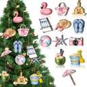 Maitys 36 Pcs Beach Wooden Ornaments Ocean Summer Tree Decorations Coastal Nautical Seaside Wood Cutouts Navigation Hanging Ornaments Xmas Decorations for Home Tree Wall Wreath Crafts(Pink Beach)