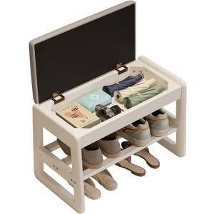 Small Shoe Bench with Cushion,2 Tiers Shoe Rack Bench with Flip-Top Storage,Wood Shoe Rack for EntrywayWhite,23.62"