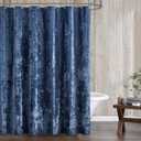 Fredsure Distressed Velvet Shower Curtain Set, 13 Pieces Navy Including 1 Piece 72"x72" Shower Curtain and 12 Pieces Silver Hooks