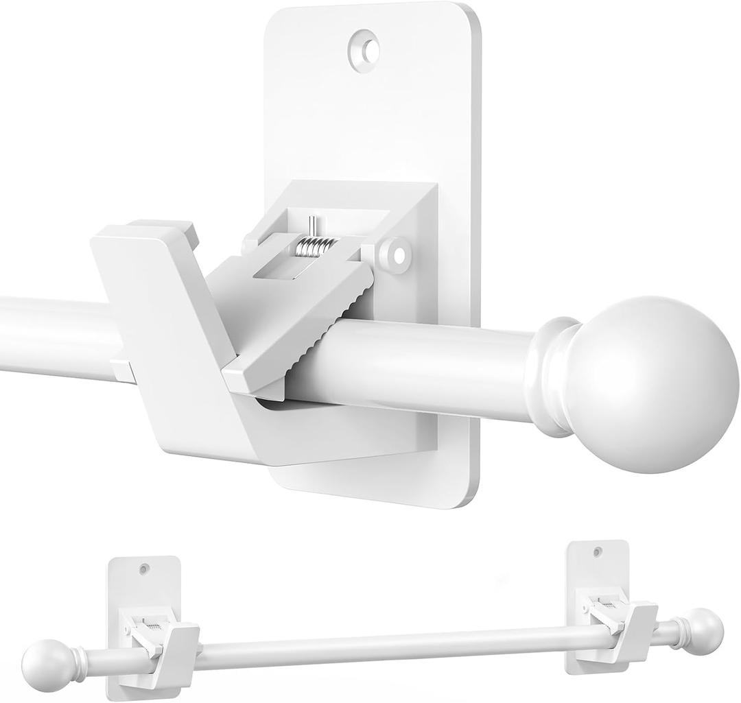Heavy Duty Curtain Rods No Drilling for Windows 30 to 45 Inches,5/8 Inch Diameter No Drill Small Curtain Rod Set with Adhesive Brackets, White