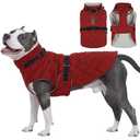 Kuoser Dog Coat Warm Fleece Lining Turtleneck Dog Jacket with Harness Built-in, Adjustable Windproof Cold Weather Coats with Quick Release Buckle Pet Winter Snowsuit for Dogs, Red XL