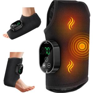 Foot Massager for Neuropathy Plantar Fasciitis Pain Relief, Cordless Heated Vibrating Cloud-Soft Ankle Wrap Feet Massage, Portable 2H Run Time, 6 Heats, 3 Modes, Auto-Off Timer, 1pcs (Blackx1)