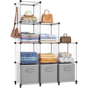 HOMIDEC Closet Organizers and Storage, 9 Cube Storage Organizer, Portable Closet Organizer Storage Cubes Shelves for Clothes, Bedroom, Wardrobe, Kids Room, Bathroom, Transparent (Large)