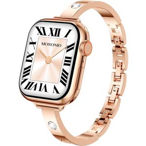Mosonio Slim Bracelet Band with Sparkly Accents Compatible with Apple Watch Bands 46mm 45mm 44mm 49mm 42mm(Series 3 2 1)/ 38mm 40mm 41mm 42mm(Series 11 10) for Women, Stylish Adjustable Link Thin Metal Strap for iwatch Ultra Series 11 10 9 8 7 6 5 4 SE 3 2 1