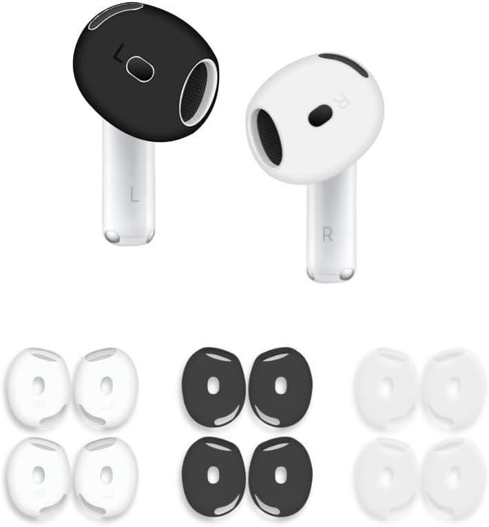 6 Pairs Ear Cover for AirPods 4,Anti Slip Ear Skin Tips Accessories Sport Ultra Thin Slim Soft Silicone Ear Tips Earbuds Gel Cover Compatible with AirPods 4th Generation (Black+White+Clear)