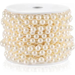 Craft String Pearls 8MM Pearl Bead, 33 Feet Ivory Faux Pearl Garland Spool Roll Strand Wedding Party Decoration, Christmas Tree Decorations