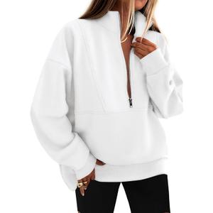 KIRUNDO Sweatshirt for Women 2026 Fall Half Zip Pullover Oversized Fleece Mock Neck Hoodies Fashion Outfits Winter Clothing (Small, White)