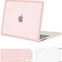 MOSISO Compatible with MacBook Air 13 inch Case M5 2026 M4 2025 M3 M2 2024-2022 A3449 A3240 A3113 A2681,3 in 1 Kit Crack-Resistant Heavy Duty Protective Plastic Hard Case with TPU Bumper, Pink
