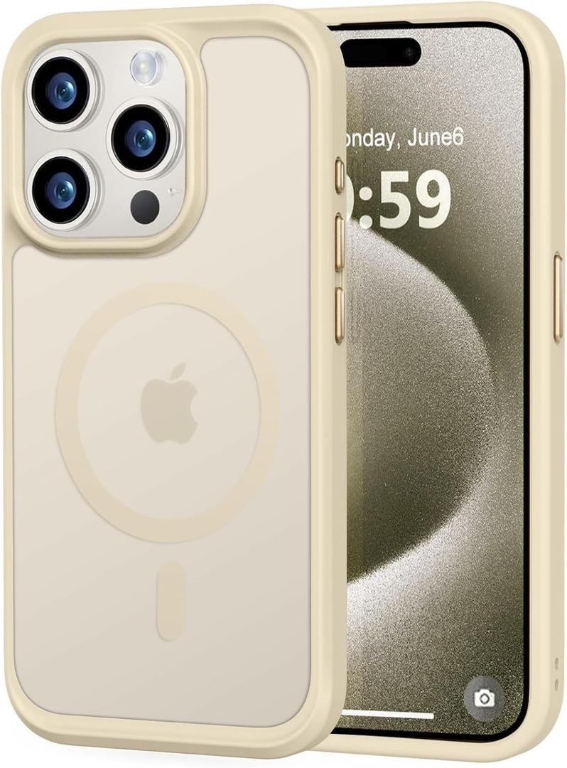 MOCCA Strong Magnetic for iPhone 15 Pro Case, [Compatible with Magsafe][13FT Military Drop Protection] Slim Translucent Matte Shockproof Case for iPhone 15 Pro Phone Case 6.1'', Light Gold