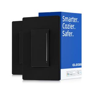 ELEGRP Smart Dimmer Light Switch DTR30, Single Pole or 3 Way, 2.4GHz Wi-Fi Touch Dimmer Compatible with Alexa/Google Assistant, Needs Neutral Wire, No Hub Required, UL and FCC Listed, Black, 2 Pack