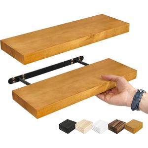 Sorbus Wood Floating Shelves for Wall - 16” Solid Wall Shelves for Bathroom, Bedroom & Living Room - Set of 2 Maple Wood Wall Mounted Shelves - Durable Solid Pine