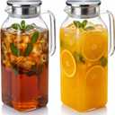 2-Pack 0.5 Gallon Glass Pitcher with Lid & Spout, Borosilicate Carafe for Hot/Cold Drinks, Large Iced Tea Water Jug with Handle, Fridge Safe & Dishwasher Safe