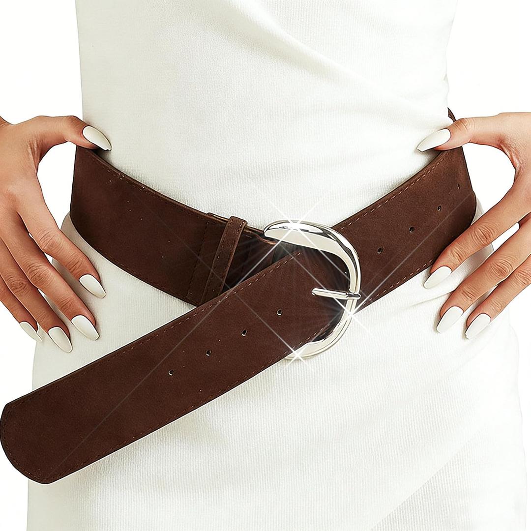 BODIY Vintage Suede Belt Western Wide Belt Thick Waist Belts Brown Leather belts for Women