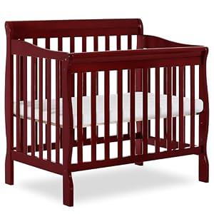 Dream On Me Aden 4-in-1 Convertible Mini Baby Crib, GREENGUARD Gold & BSA Certified, Sustainable Pinewood, Non-Toxic Finish, 3 Mattress Heights, Converts to Mini Day & Twin-Size Bed - Cherry