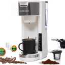 Mixpresso White Single Serve Coffee Brewer K-Cup Pods Compatible & Ground, 30 oz Compact Coffee Maker Single Serve With 5 Brew Sizes Up To 14 Oz, Fits Travel Mug, Adjustable Drip Tray