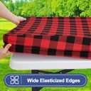Smiry Picnic Table Cloth 2 Pack, Waterproof Elastic Fitted Tablecloths for 6FT Rectangle Tables, Washable Polyester Buffalo Plaid Tablecloth for Camping, Dining & Christmas(Black & Red, 30" x 72")