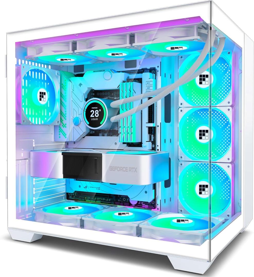 F600 PC Case - Pre-Installed 6 PWM ARGB Fan, ATX Mid-Tower Gaming PC Case, 270 Panoramic Glass with Type-C, FOIFKIN (White, F600)