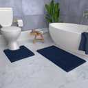 Bathroom Rugs Sets 2 Piece, Luxury Chenille Bath Mat Set, Soft Plush Anti-Slip Bath Rug + U-Shaped Toilet Mat. Microfiber Shaggy Carpet, Super Absorbent (24 x 36 & 20 x 24 U, Navy)