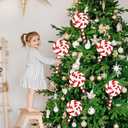 Huwena 6 Pcs 16'' Large Christmas Candy Ornaments Christmas Lollipop Ornament Double Sided Printing Peppermint Xmas Ornament Decorative Hanging Ornament Pendant for Xmas (Red, White,Wood)