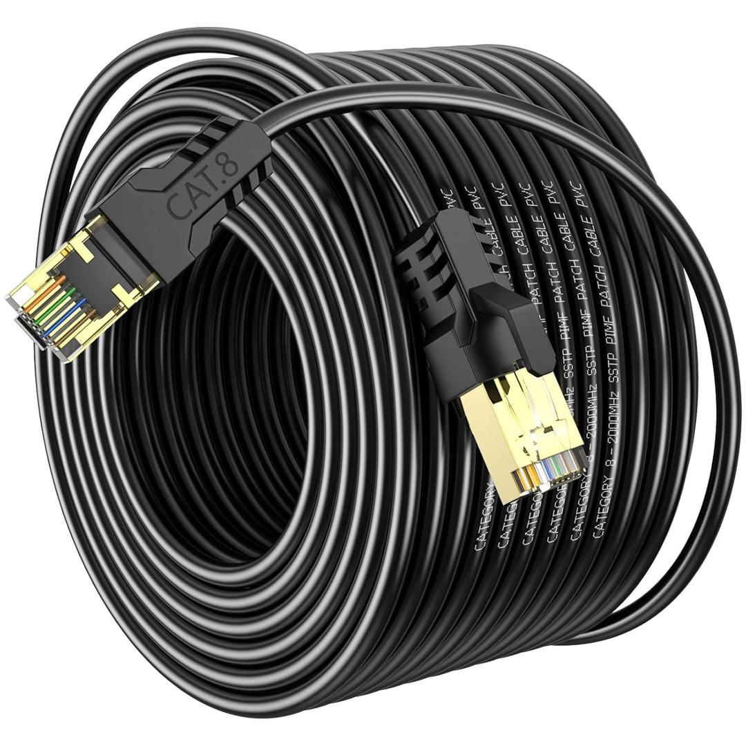 Cat 8 Ethernet Cable 300FT,High Speed 40Gbps,2000Mhz,26AWG,Gold Plated RJ45 Connector,for Outdoor&Indoor,for/PC/Modem/Router/Gaming,Faster Than Cat7/Cat6/Cat5