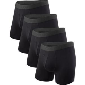 BAMBOO COOL Men's Underwear Boxer Briefs Fly with Built-in 3D Pouch Comfortable Cool Underwear for Men 4 Pack (Large)