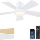 Ceiling Fans with Lights, Modern Low Profile Ceiling Fan with Light and Remote Control, 5 Dual-Sided Blades, Reversible DC Motor, 40" White Small Flush Mount Ceiling Fan for Bedroom Indoor/ Outdoor Use