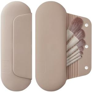 AGIKET Silicone Makeup Brush Holder Travel Cosmetic Bag：Soft Portable Cosmetic Face Brushes Holder with Upgrade Anti-Fall Out Magnetic Closure, Large Travel Makeup Brush Case - Walnut