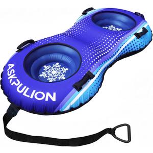 Inflatable Snow Tube Sled, Heavy Duty Snow Tubes for Sledding with Premium Canvas Cover for Kids Adults, Winter Outdoor Snow Toys Gift, Christmas Birthday Gift for Children Family (Dark Blue)