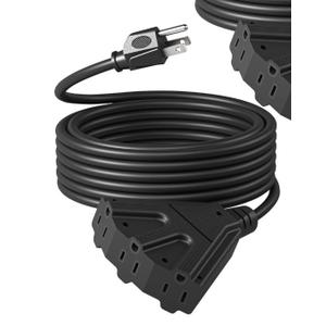 DEWENWILS 25FT Christmas Outdoor Extension Cord, 16/3 SJTW Tri-Tap Power Cable, Weatherproof, Heavy Duty Extension Cord for Holiday Decoration and Landscaping Lights, ETL Listed, Black, 1 Pack