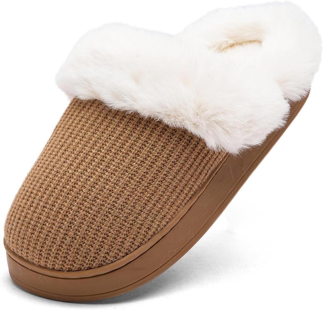 Women's Cotton Slippers - Cozy Memory Foam, Anti-Skid Rubber Sole, Fuzzy, Comfortable, Warm, Scuff Slippers - Slip-On Winter, Non-Slip Indoor/Outdoor Suitable For Women