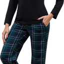 PNAEONG Women's Cotton Long-Sleeve Tops and Full-Length Pajama Set Two-Piece Pjs with Pockets SY008 (Large, Green Plaid)