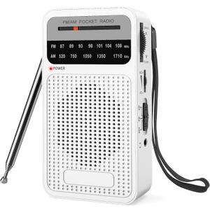Portable Radio AM FM with Best Reception, Goodes Transistor Radio with Loud Speaker, 2AA Battery Operated, Headphone Jack for Indoor, Outdoor and Emergency Use - White