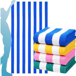 4 Packs Oversized Stripe Beach Towel Thin Terry Set for Women Men 72X40 In Absorbent Big Extra Large XL Clearance Travel FamiliesTowels Accessories Essentials Adults Gift Blue Pink Yellow Green
