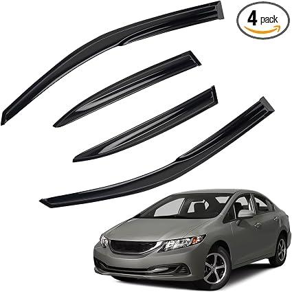 MXSAG 4 pcs 3D Wavy MU Style Window Visors Compatible with 15-21 VW e-Golf Golf R GTI MK7 4-Door Hatchback, Front+Rear Left+Right Outside Mount Type Dark Smoke Tape-On Side Sun Rain Guards Set of 4, Size: 2001-2005 Honda Civic