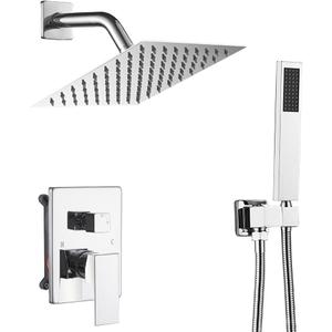 Chrome Shower System with High Pressure 8'' Rainfall Shower Head, Handheld Shower head, Bathroom Luxury Rain Mixer Shower Combo Set Wall Mounted Shower Faucet Rough-in Valve and Trim Kit
