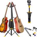 Triple Guitar Stand, Tripod Adjustable 3 Guitar Stand Floor for Acoustic, Bass & Electric. Multi Guitar Rack Stand Holder for Multiple Guitars, Folding Banjo Stand with Strap & Picks