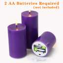 Purple Flameless Pillar Candles with Remote Set of 3
