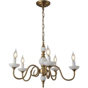 5-Light Gold Dining Room Chandelier,25.5" Wide,Mid Century Modern
for Living, Kitchen, Entryway, Brushed Brass Finish, Compatible Dimmable E12 Bulbs, 47.2" Adjustable Chain,Quick Install