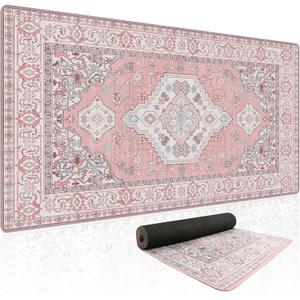 Baziabbo Pink Desk Mat,XXL Extended Large Mouse Pad,Gaming Mousepad with Stitched Edge,Non-Slip Rubber Base Keyboard Desk Pad for Home Office Study Game (Pink), 35.4L x 15.7W inches