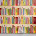 Lunarable Bookcase Peel & Stick Wallpaper for Home, Colorful Style Illustration of a Library Book Shelves Modern Reading Concept, Self-Adhesive Living Room Kitchen Accent, 13" x 36", Multicolor
