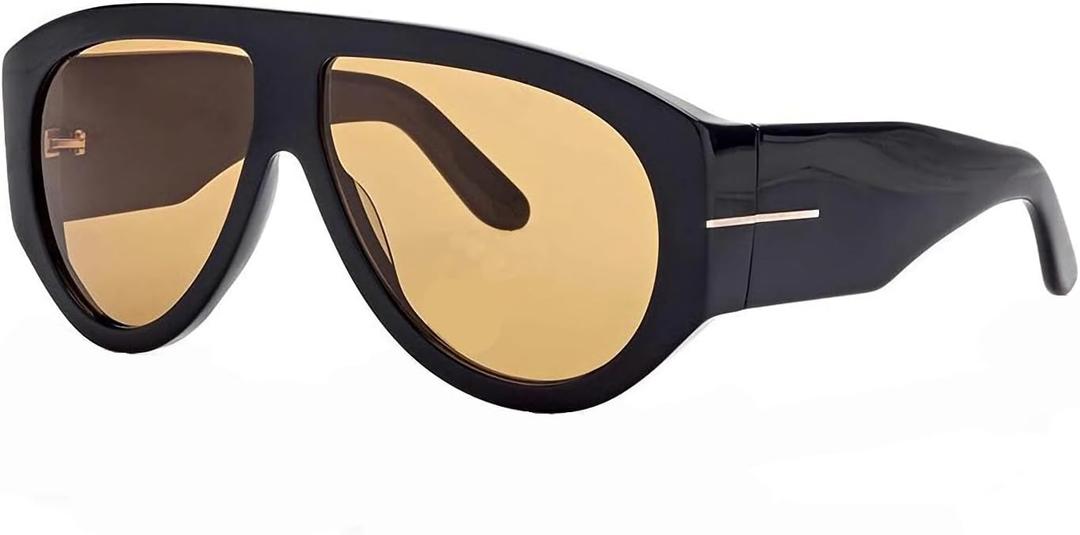 OSAGAMA Trendy Retro Oversized Aviator Sunglasses for Women Men 70s Luxury Designer Thick Classic Sun Glasses (Black/Brown)