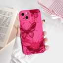 3 x NITITOP Compatible with iPhone 13 Case Cute Aesthetic Butterfly Pattern for Women Girls Soft TPU Shockproof Stylish Full Camera Protective Phone Cover - Rose Red
