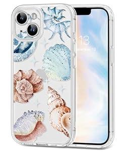 Dibrell for iPhone 14 Plus Case, [Full Camera Protection] [Not Yellowing] [Military-Grade Drop Protection] Cute Clear Slim Shockproof Protective Phone Cover for Women Girls 6.7", Sea Shell/ Brown