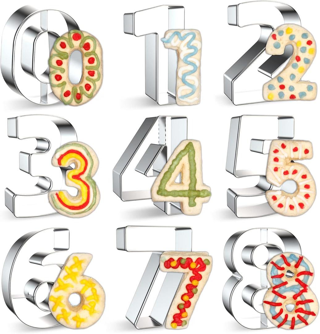 9PCS Number Cookie Cutters Set, Birthday Numbers 0-8(6 Reverses to 9), 4 Inches Stainless Steel Cookie Cutters for Baking, Number Shaped Baking Tool for Homemaking Biscuit, Cookie, Dough