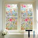 Hilarious Stained Glass Window Film Rainbow Floral Static Cling Window Film Flower Window Privacy Film No Glue Decorative Window Cling UV Blocking Heat Control Glass Windows Privacy Film, 17.5''x78.7 (Gelsemium)