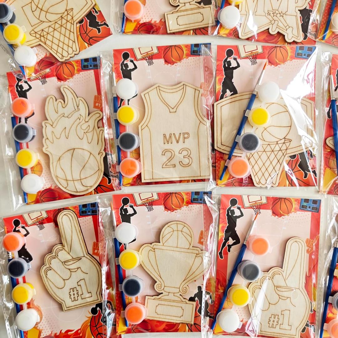 12PCS Basketball Party Favors- DIY Basketball Wood Painting Kits with Art Supplies Fun Thank You Gifts, Birthday party& Goodie Bag Stuffer