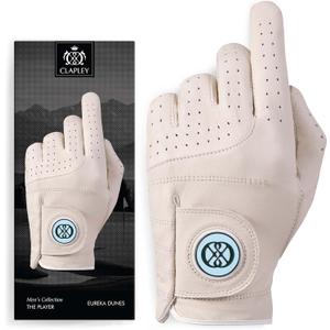 CLAPLEY Mens Golf Glove  Premium Cabretta Leather with Magnetic Ball Marker, Breathable Design, Good Elasticity, Precious Gift for Golfers, Super Soft Feel, Left and Right Hand, Secure Fit (Medium, Eureka Dunes)