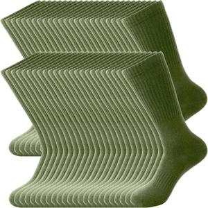 24 Pairs Men's Army Green Crew Socks Military Cotton Army Socks for Soldiers Firefighters Police Outdoor Sports, One Size