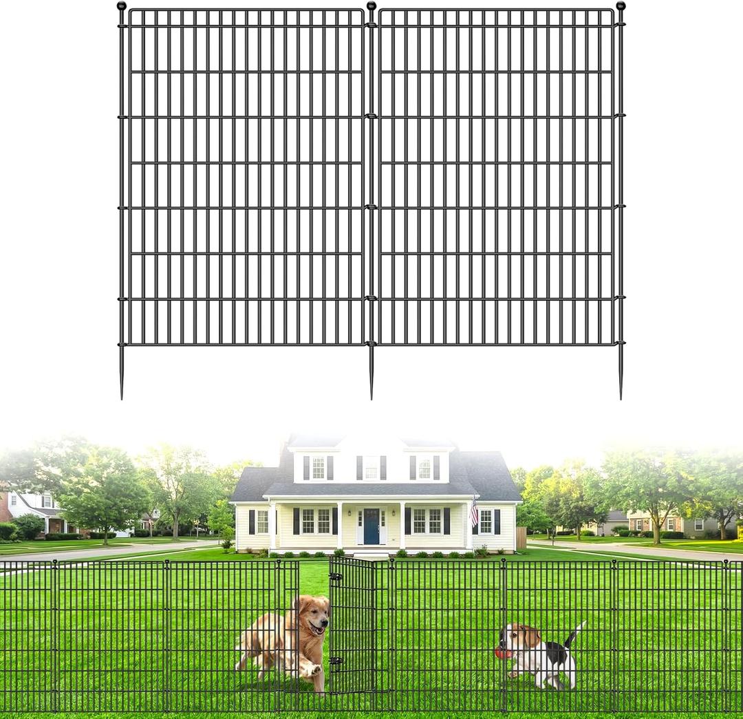 4 Panels No Dig Garden Fence with Gate, 48in(H) 10.5ft(L) Decorative Metal Outdoor Dog Fence, Rustproof Pet Fencing for Yard, Patio, Flower Bed -Temporary Fencing| Easy to Install